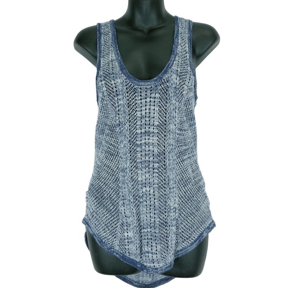 Victoria's Secret Sweater Tank Top S Blue Loose‎ Knit Cotton Scoop Neck